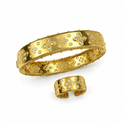 Royal Arabic Floral Gold Bangle & Ring Set