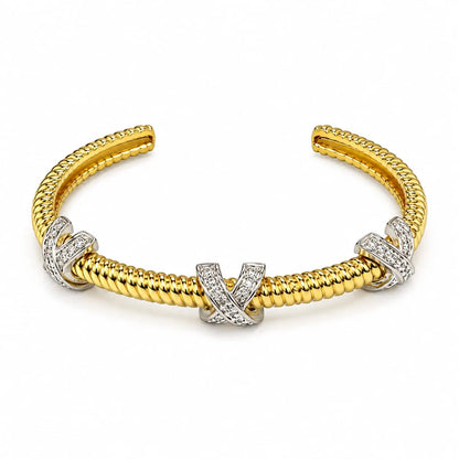 Royal Twisted X Pave 18K Two-Tone Gold Cuff Bracelet