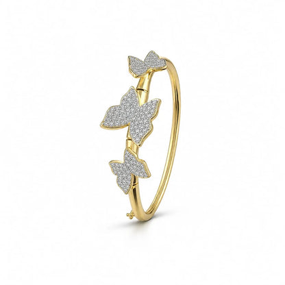Royal Triple Butterfly Full Pave 18K Gold Hinge Bangle