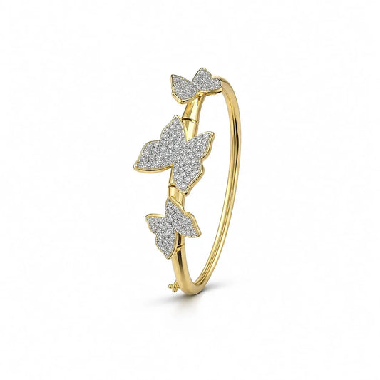 Royal Triple Butterfly Full Pave 18K Gold Hinge Bangle