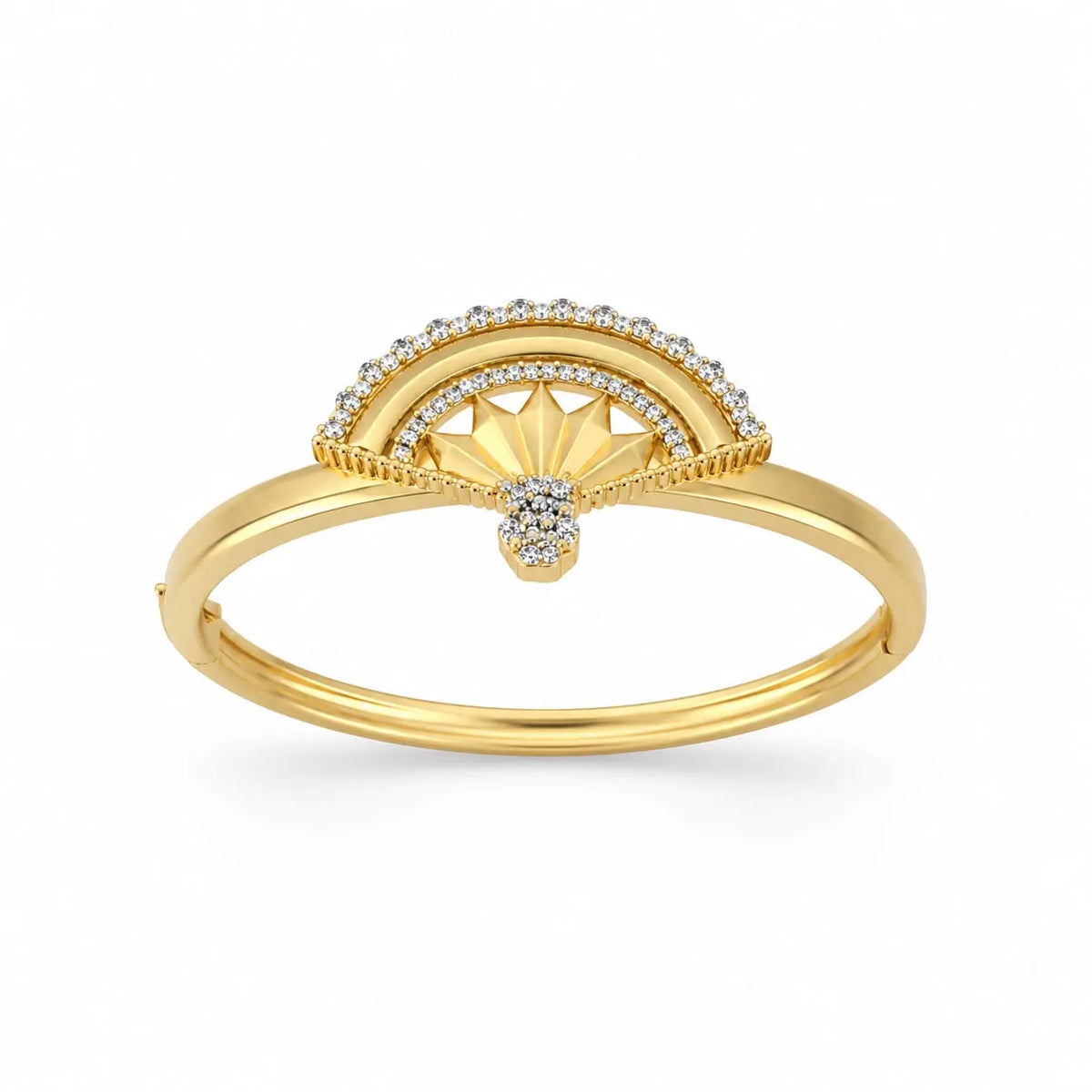 Royal Art Deco Fan Halo Pave 18K Gold Open Ring