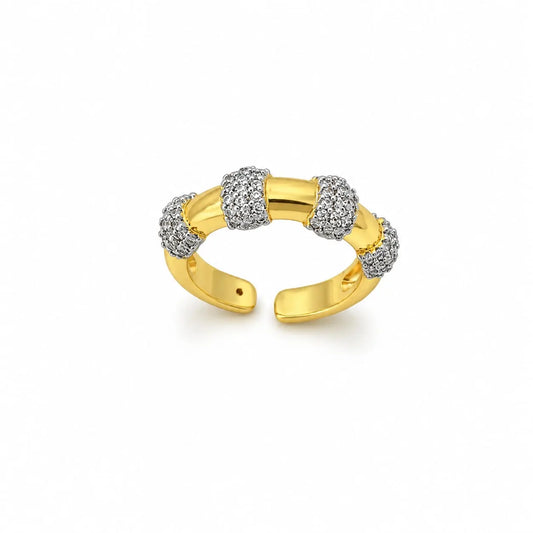 Royal Bamboo Ball Pave 18K Gold Ring