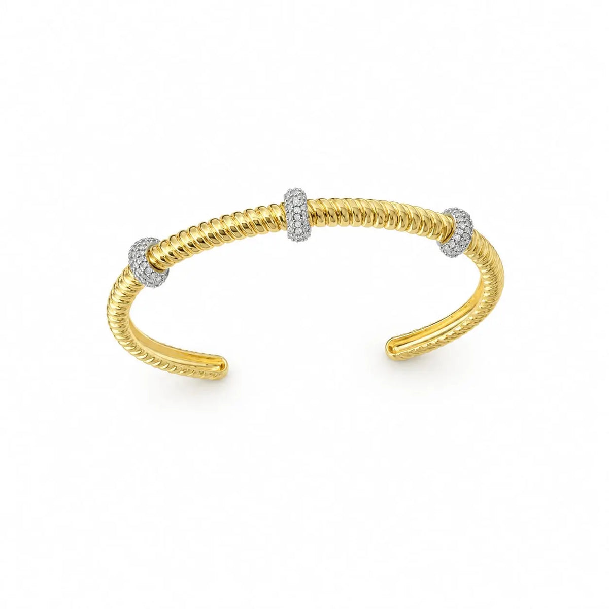Royal Twisted Rope Pave 18K Gold Cuff Bangle