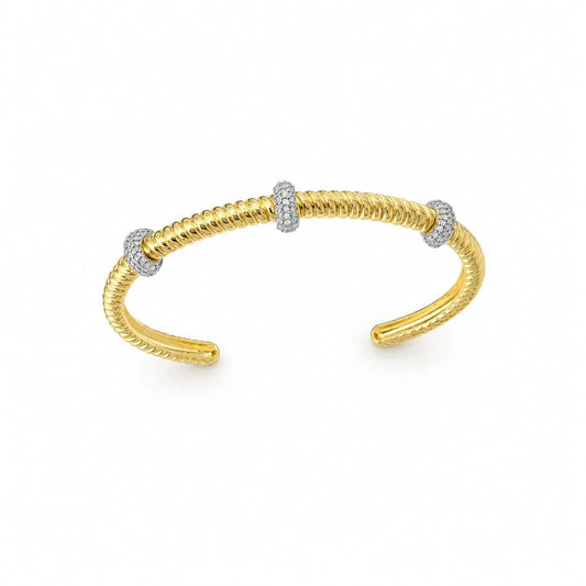 Royal Twisted Rope Pave 18K Gold Cuff Bangle