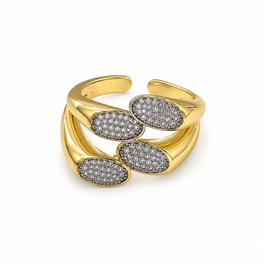 Royal Quad Oval Pave Wrap 18K Gold Ring
