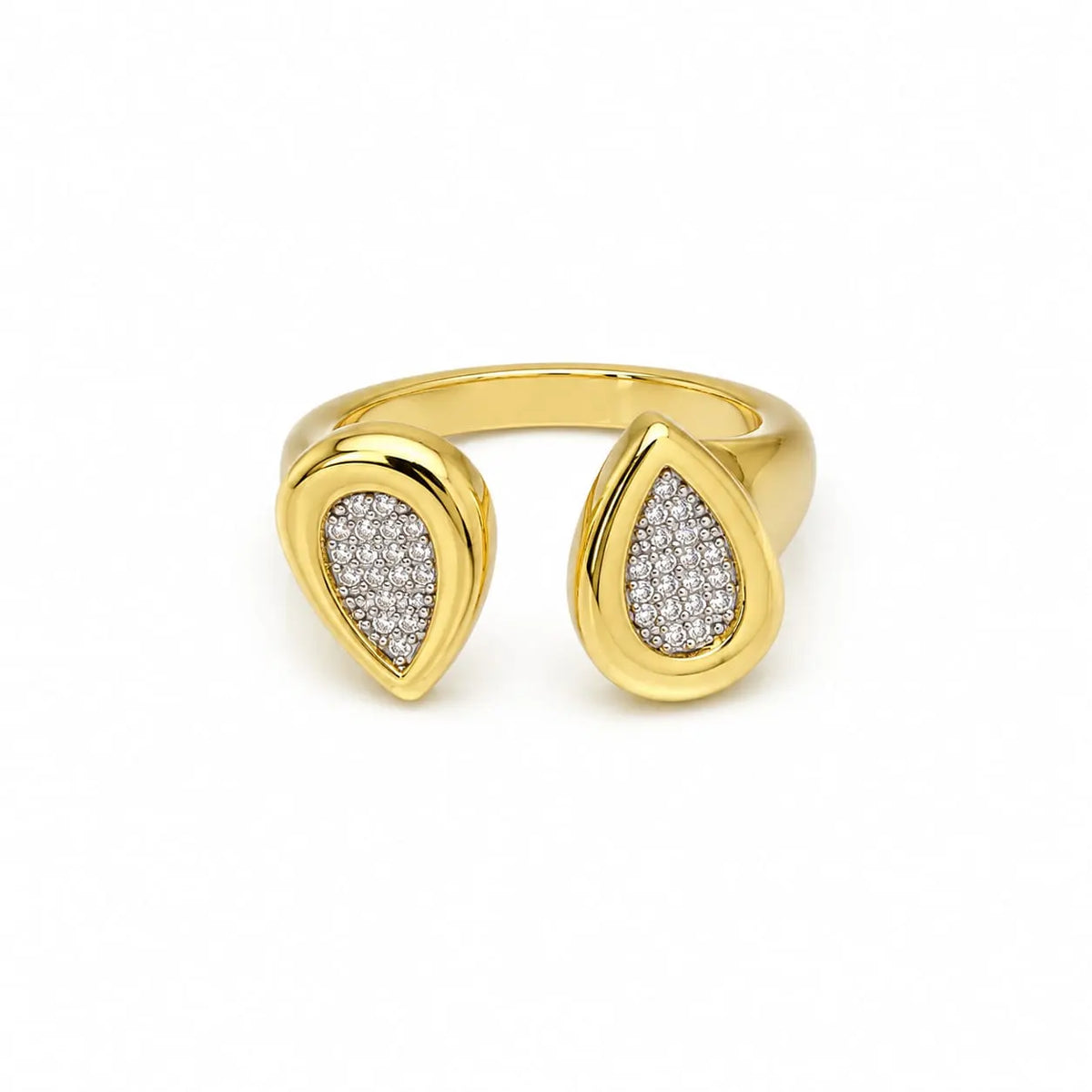 Royal Dual Pear Pave 18K Gold Open Ring