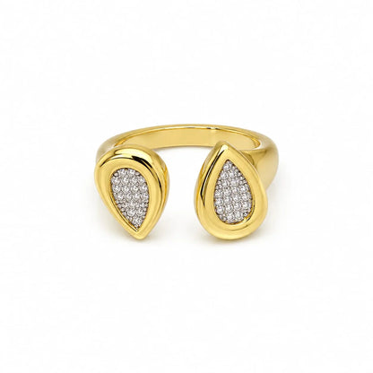 Royal Dual Pear Pave 18K Gold Open Ring