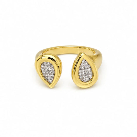 Royal Dual Pear Pave 18K Gold Open Ring