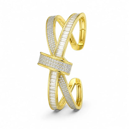 Royal Infinity Cross Baguette Pave 18K Gold Cuff Bracelet