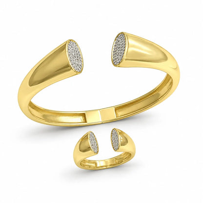 Modern Curve Pave Gold Bangle & Ring Set