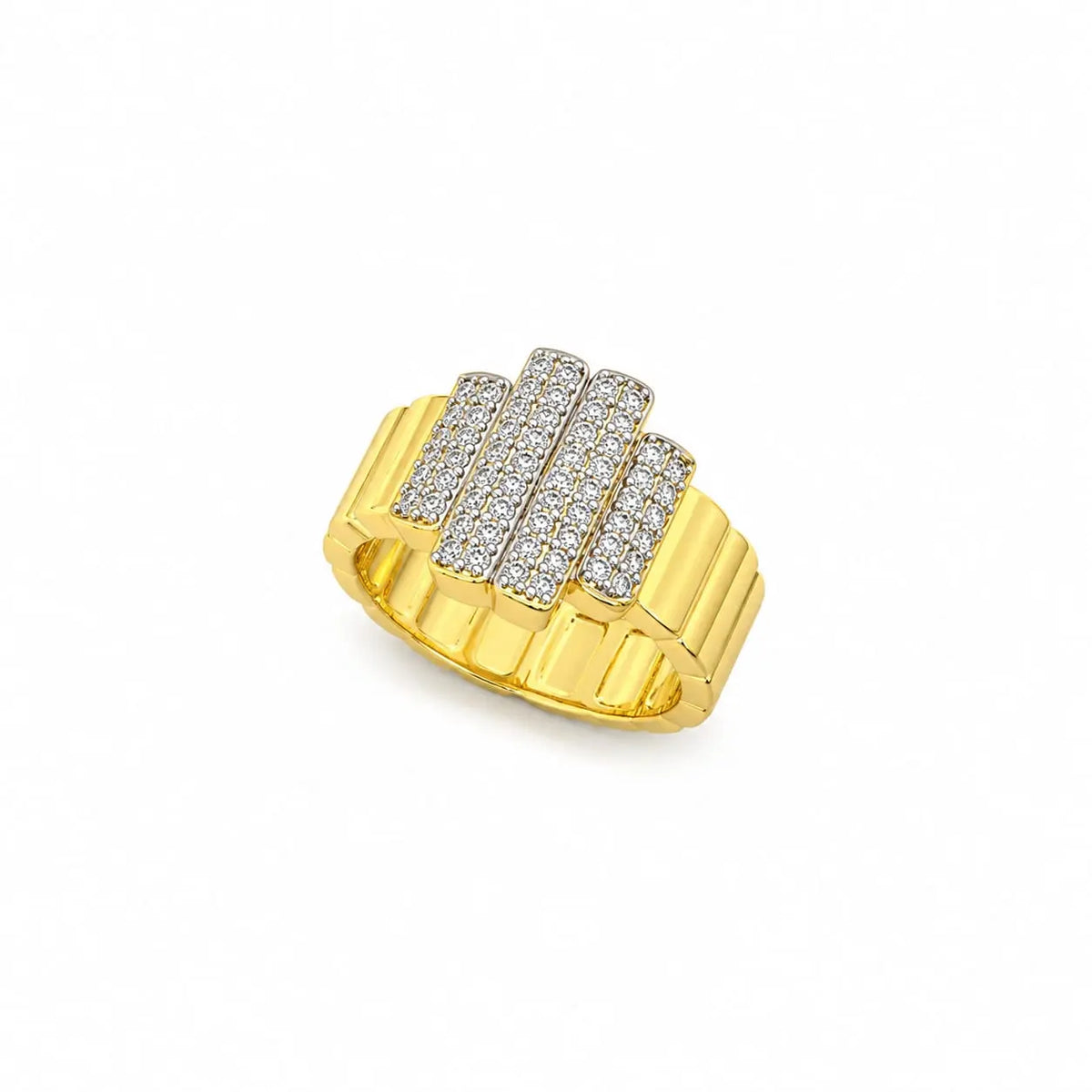 Royal Ribbed Bar Pave 18K Gold Statement Ring