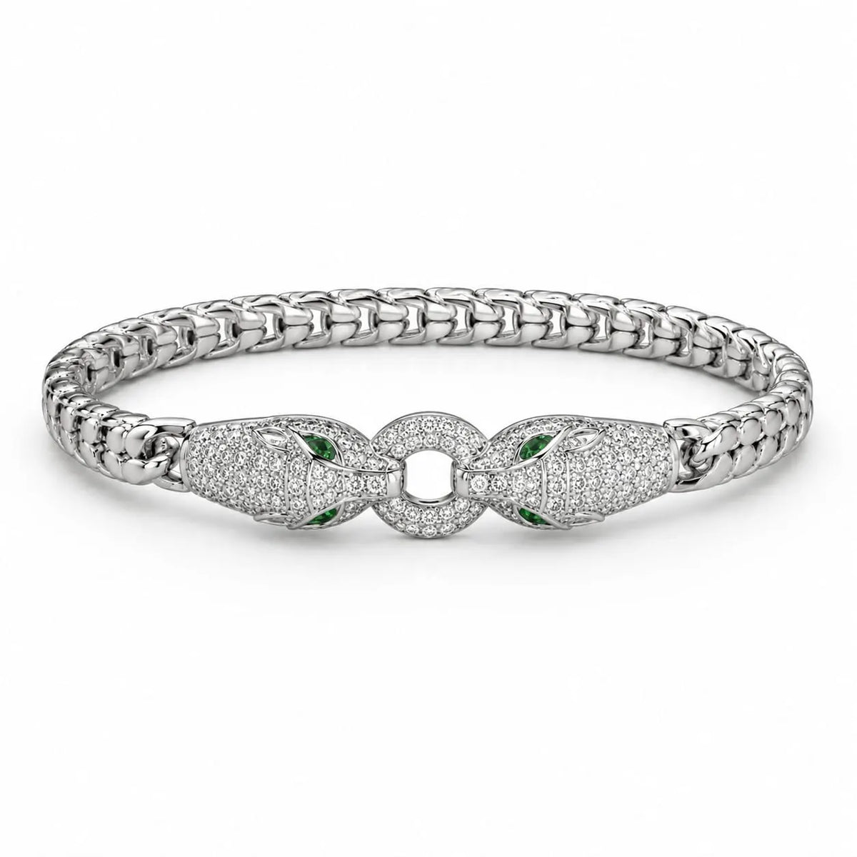 Royal Panther Pave Rhodium Silver Chain Bracelet
