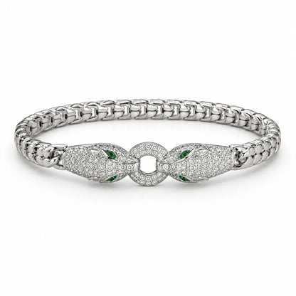 Royal Panther Pave Rhodium Silver Chain Bracelet