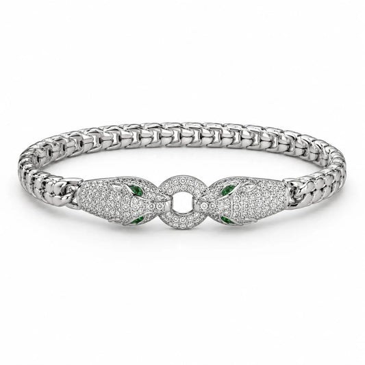 Royal Panther Pave Rhodium Silver Chain Bracelet