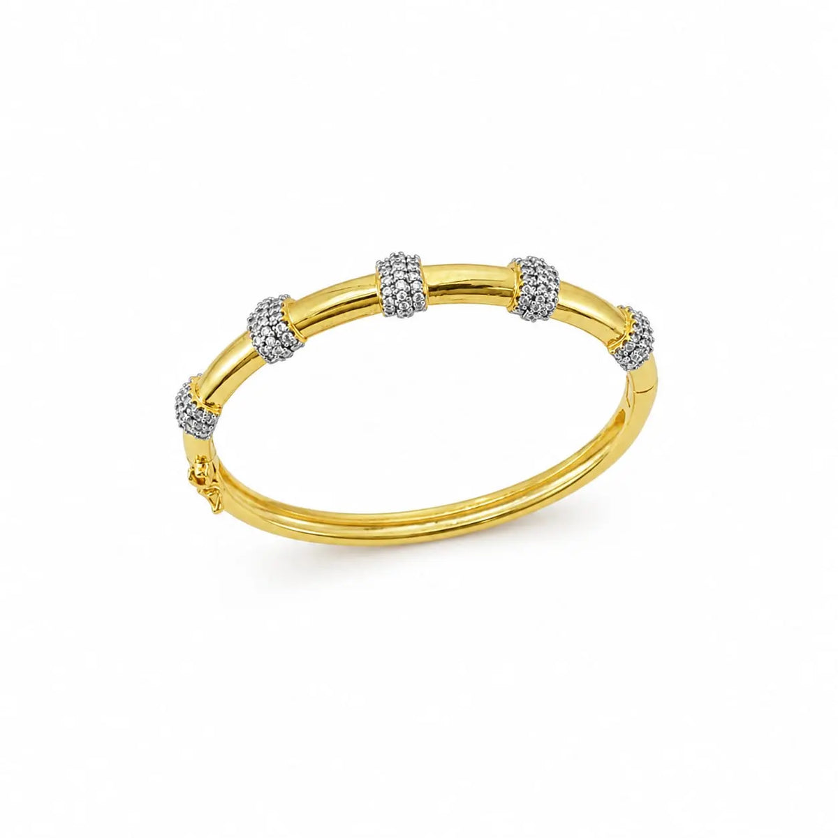 Royal Bamboo Ball Pave 18K Gold Bangle