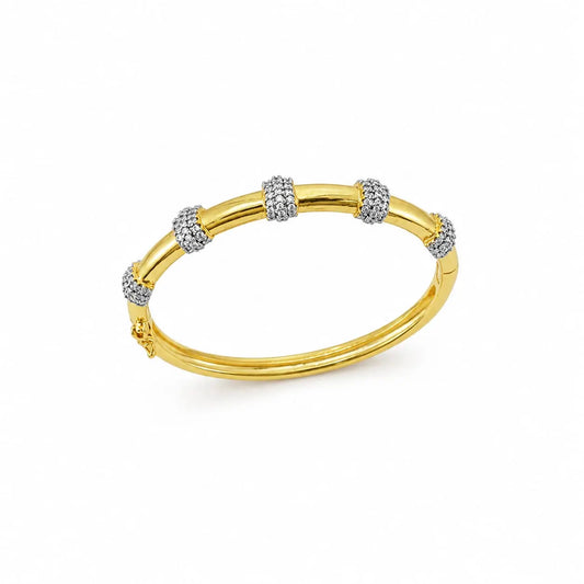 Royal Bamboo Ball Pave 18K Gold Bangle