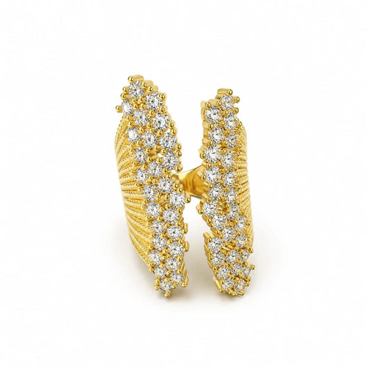 Royal Angel Wing Full Pave 18K Gold Adjustable Statement Ring