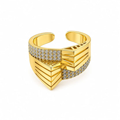 Royal Chevron Pave 18K Gold Ring