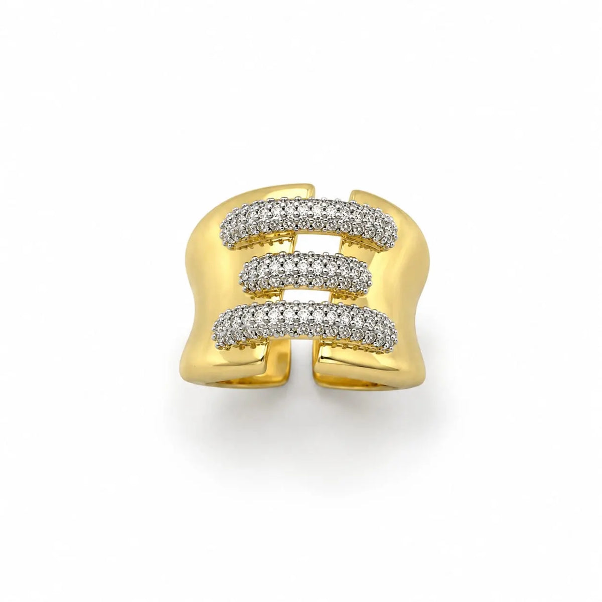 Royal Triple Wave Pave 18K Gold Ring