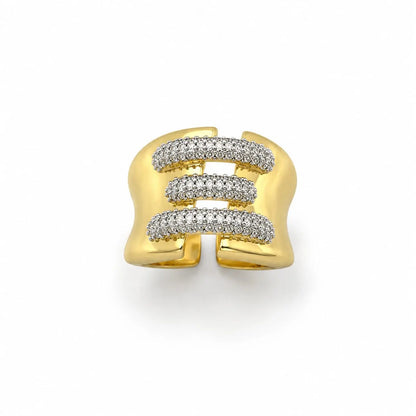 Royal Triple Wave Pave 18K Gold Ring