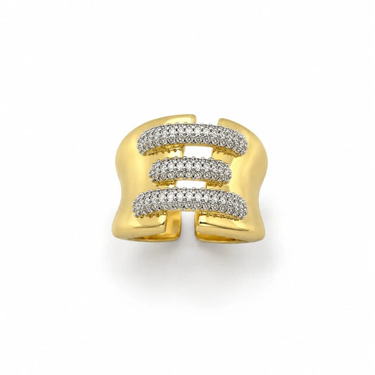 Royal Triple Wave Pave 18K Gold Ring
