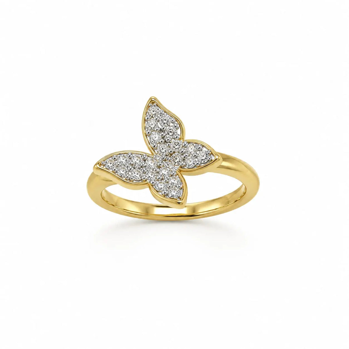 Royal Four Petal Butterfly Full Pave 18K Gold Delicate Ring