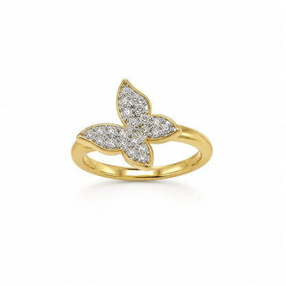Royal Four Petal Butterfly Full Pave 18K Gold Delicate Ring