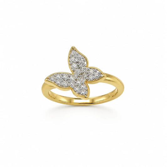 Royal Four Petal Butterfly Full Pave 18K Gold Delicate Ring