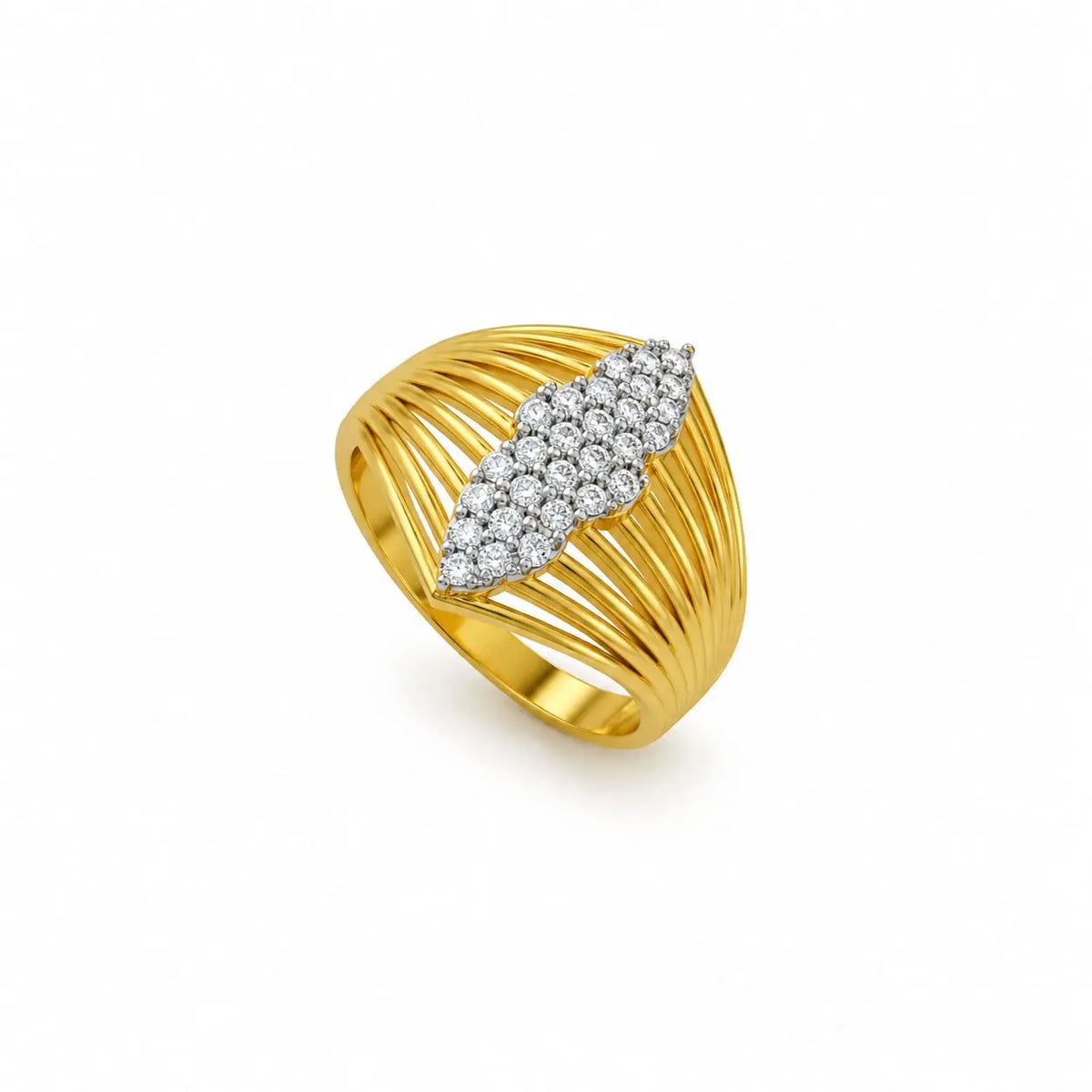 Royal Marquise Pave Ribbed 18K Gold Ring