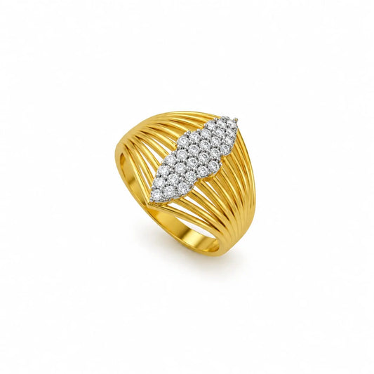 Royal Marquise Pave Ribbed 18K Gold Ring