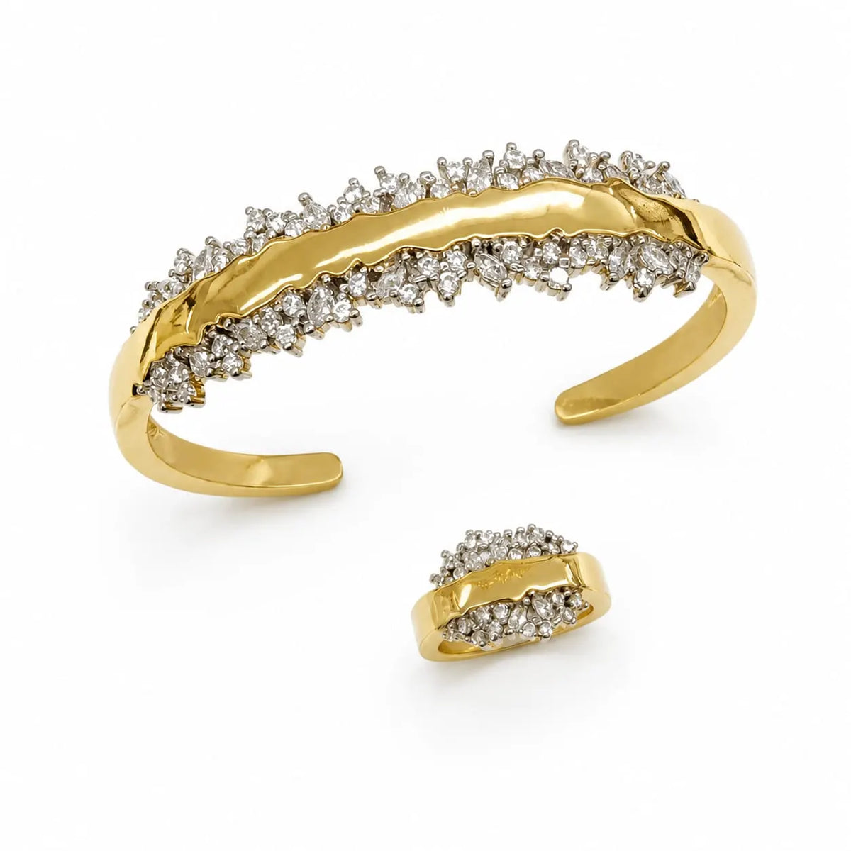 Molten Spark Cluster Gold Cuff & Ring Set