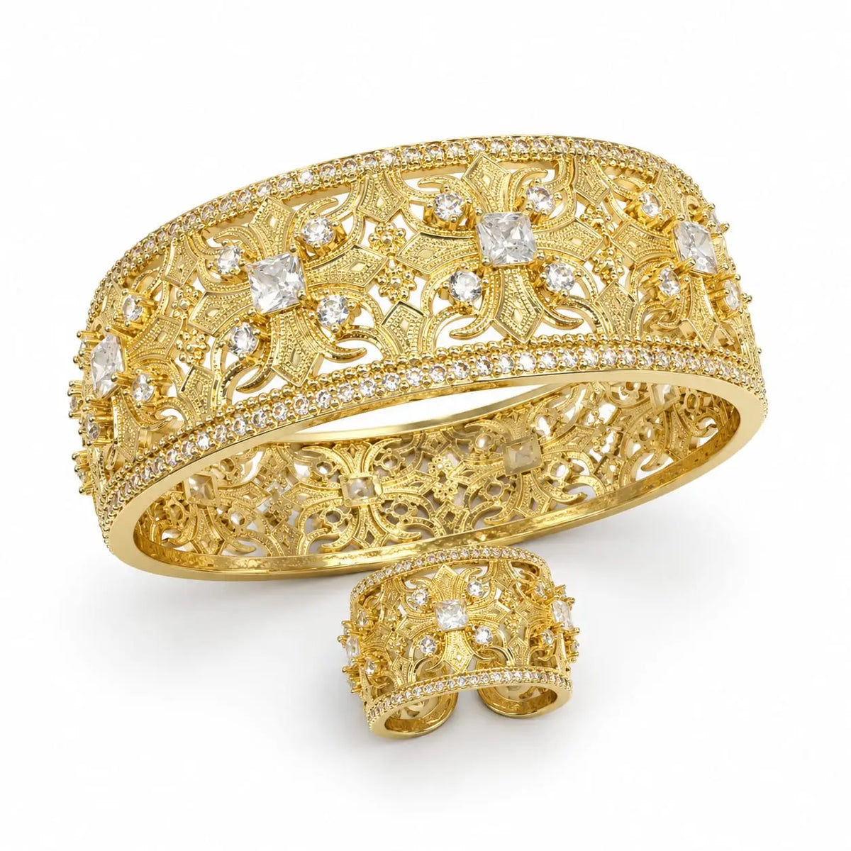 Royal Palace Filigree Gold Bangle & Ring Set