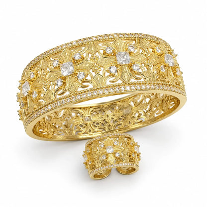 Royal Palace Filigree Gold Bangle & Ring Set