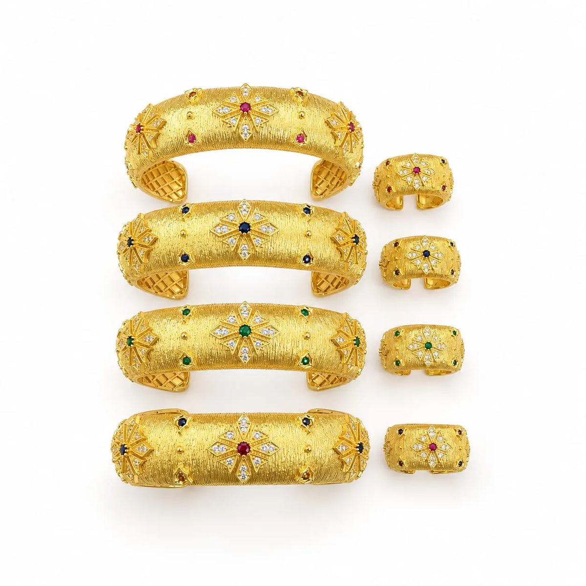 Royal Starburst Textured Gold Bangle & Ring Set