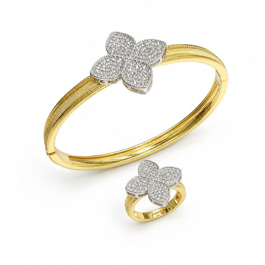 Clover Bloom Pave Gold Bangle & Ring Set