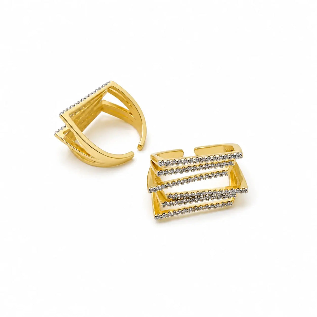 Royal Geometric Layered Pave 18K Gold Ring