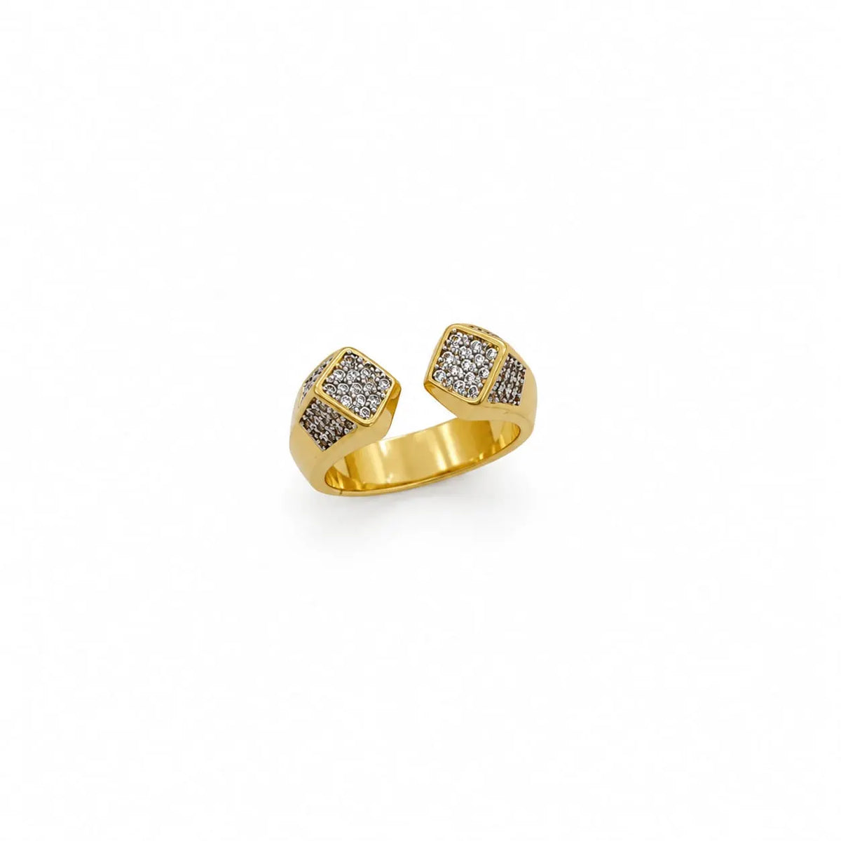 Royal Geometric Pave Cube Open 18K Gold Ring