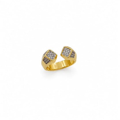 Royal Geometric Pave Cube Open 18K Gold Ring