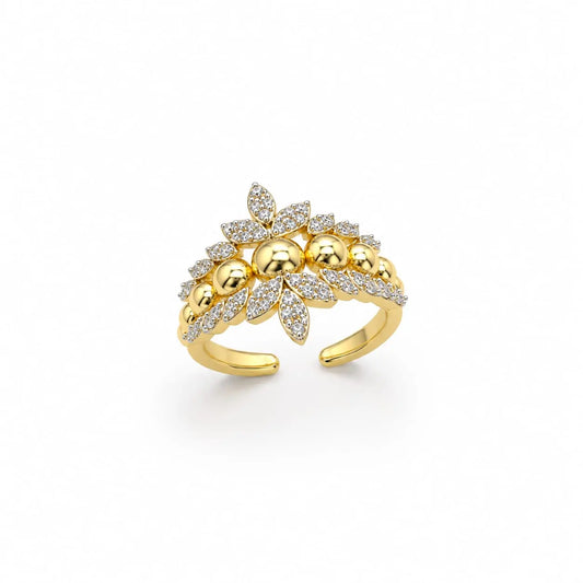 Royal Floral Ball Pave 18K Gold Ring