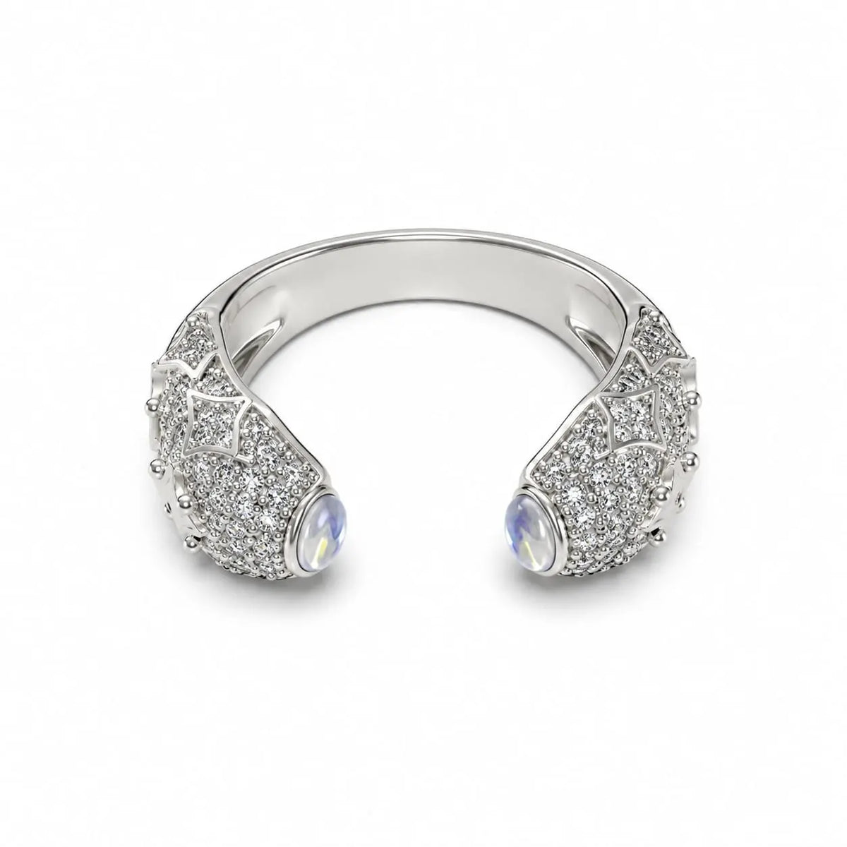 Royal Celestial Moonstone Star Pave Open Ring