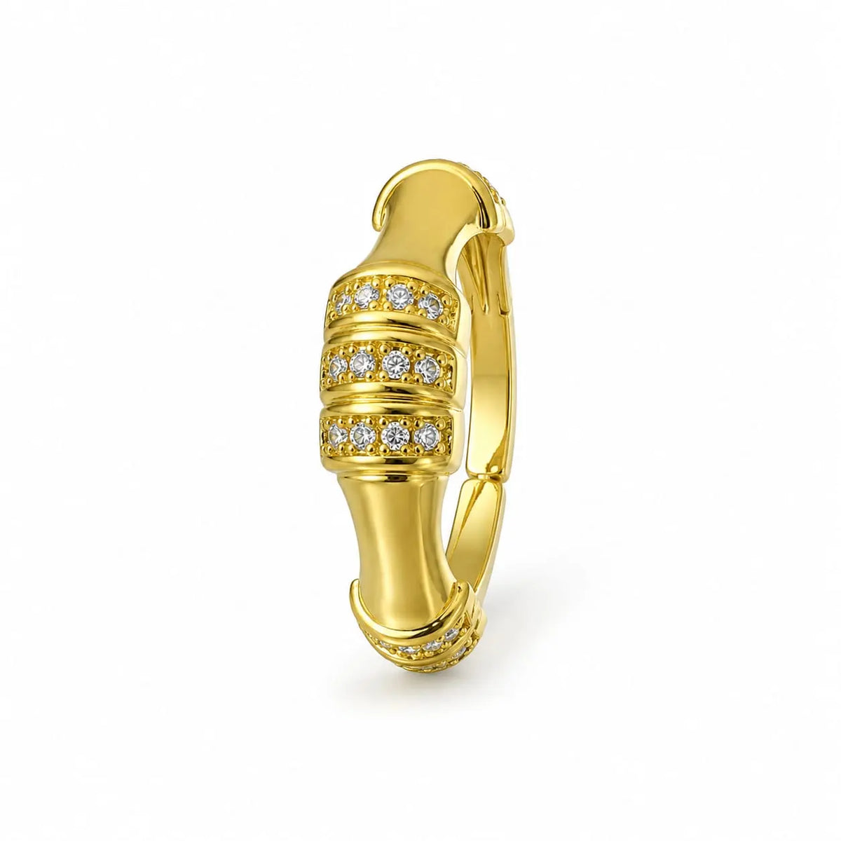 Royal Bamboo 3 Row Pave 18K Gold Adjustable Statement Ring