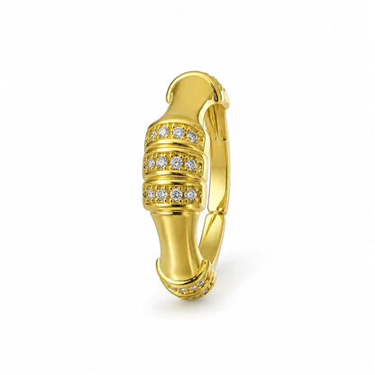 Royal Bamboo 3 Row Pave 18K Gold Adjustable Statement Ring