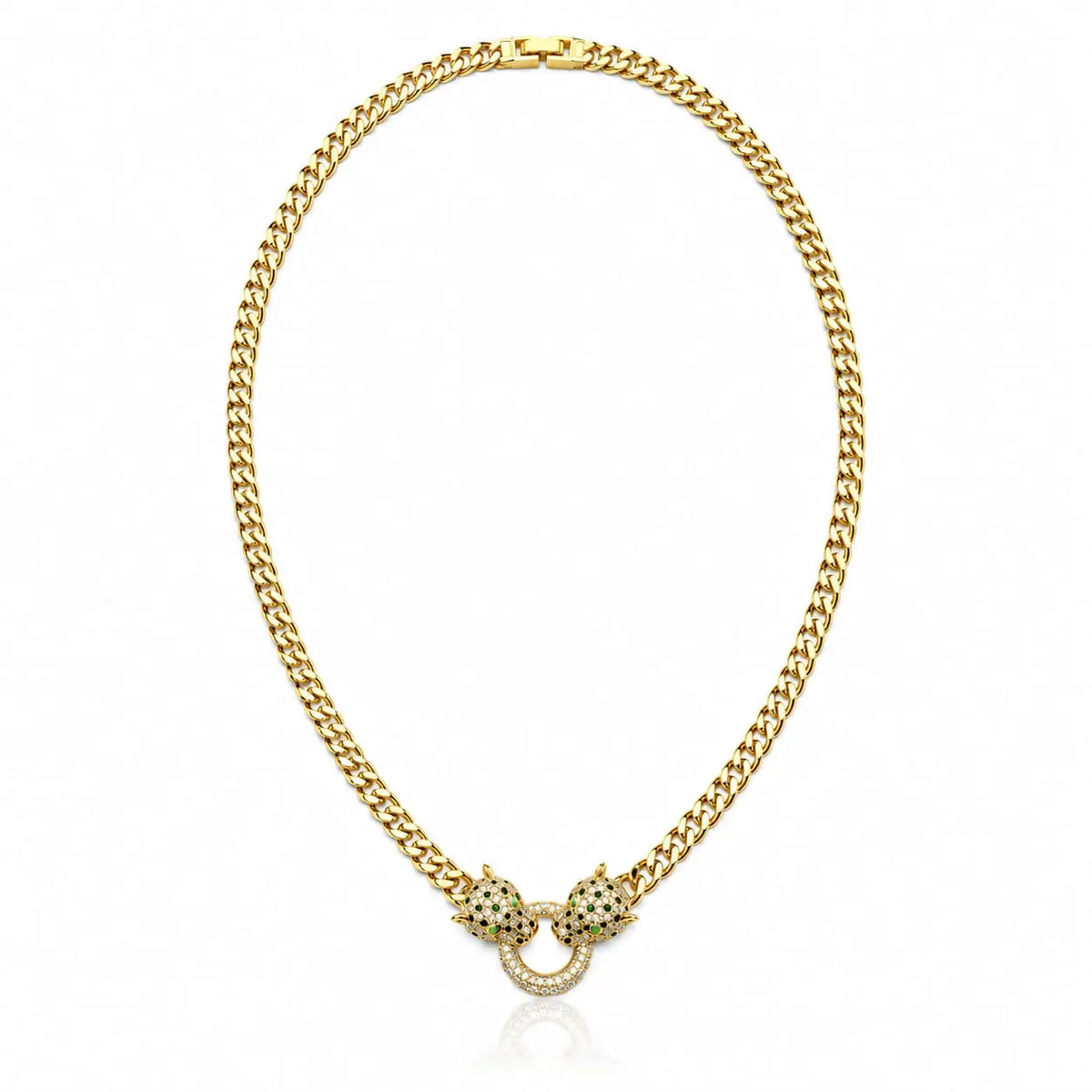 Royal Double Panther Cuban Link 18K Gold Necklace