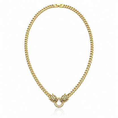 Royal Double Panther Cuban Link 18K Gold Necklace