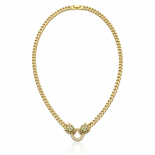 Royal Double Panther Cuban Link 18K Gold Necklace