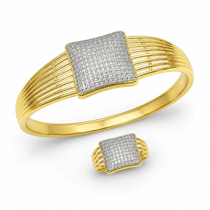Wire Cage Pave Gold Bangle & Ring Set