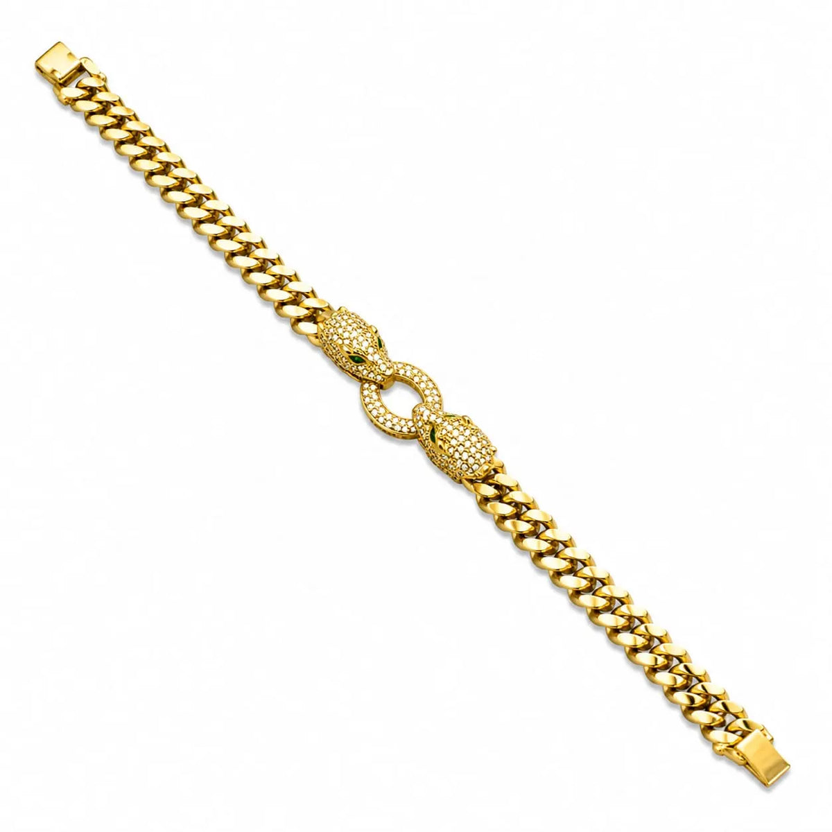 Royal Panther Double Head Cuban Link 18K Gold Bracelet