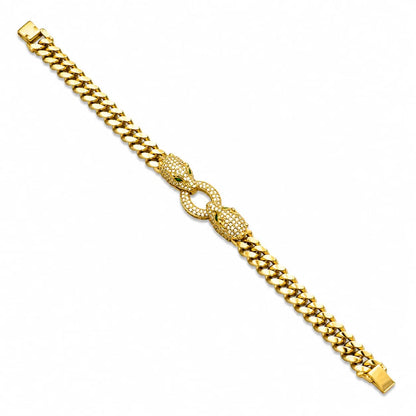 Royal Panther Double Head Cuban Link 18K Gold Bracelet