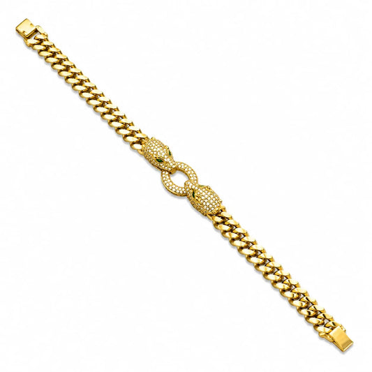 Royal Panther Double Head Cuban Link 18K Gold Bracelet