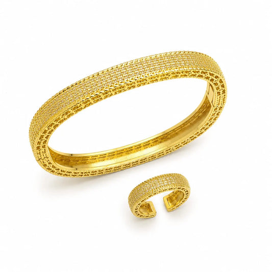 Royal Mesh Pave Gold Bangle & Ring Set